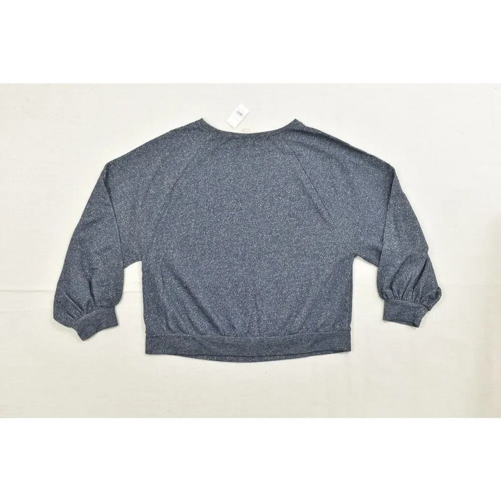 LOFT Women's Size M Blue Shimmer Sparkle Long Puff Sleeve Crew Neck Sweater NEW